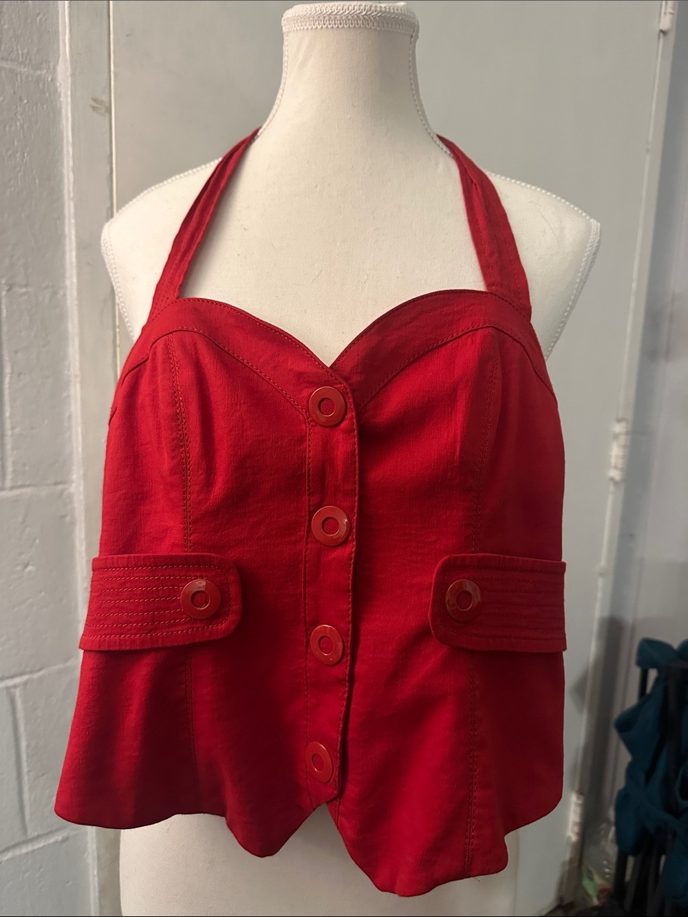 bebe Red Halter Button-Front Camisole